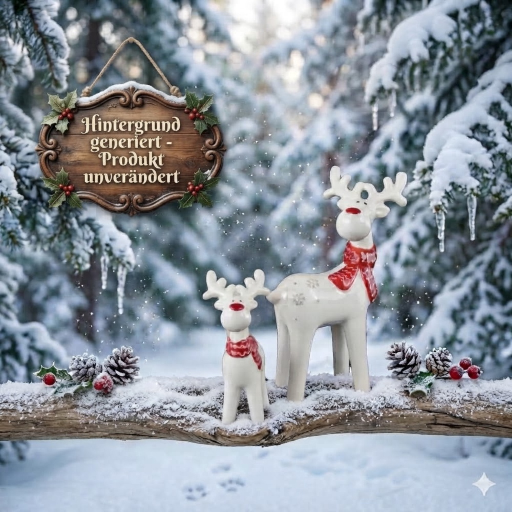 Winterliches 2er Set Elch mit rotem Schal